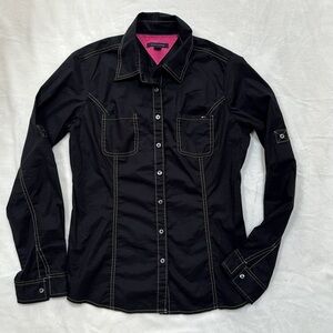 Tommy Hilfiger Black Button-Up Shirt with White Stitching